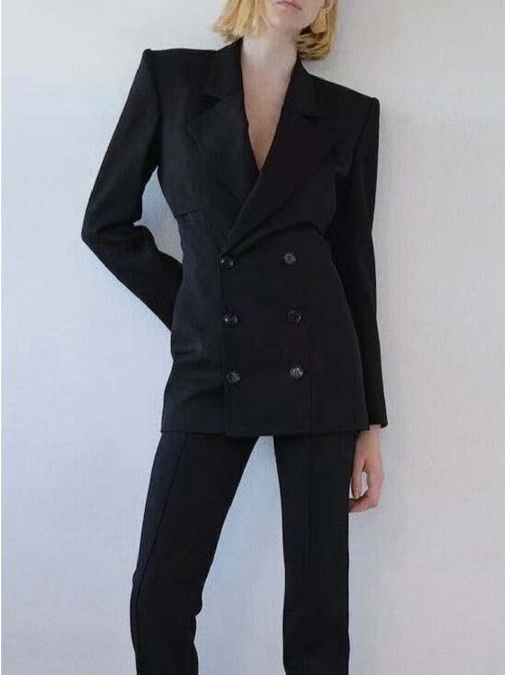 NWT $848 Frame Double-breasted Storm Flap Blazer In Black